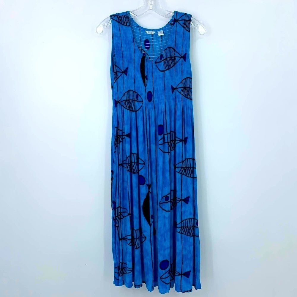 Kaktus batik fish print smocked maxi dress